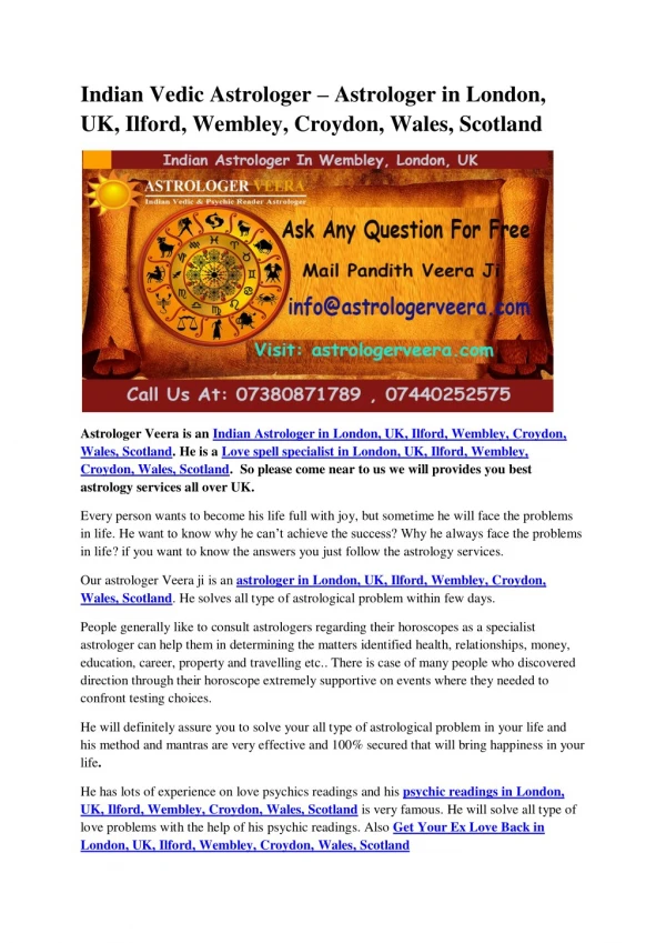 Indian Vedic Astrologer – Astrologer in London, UK, Ilford, Wembley, Croydon, Wales, Scotland
