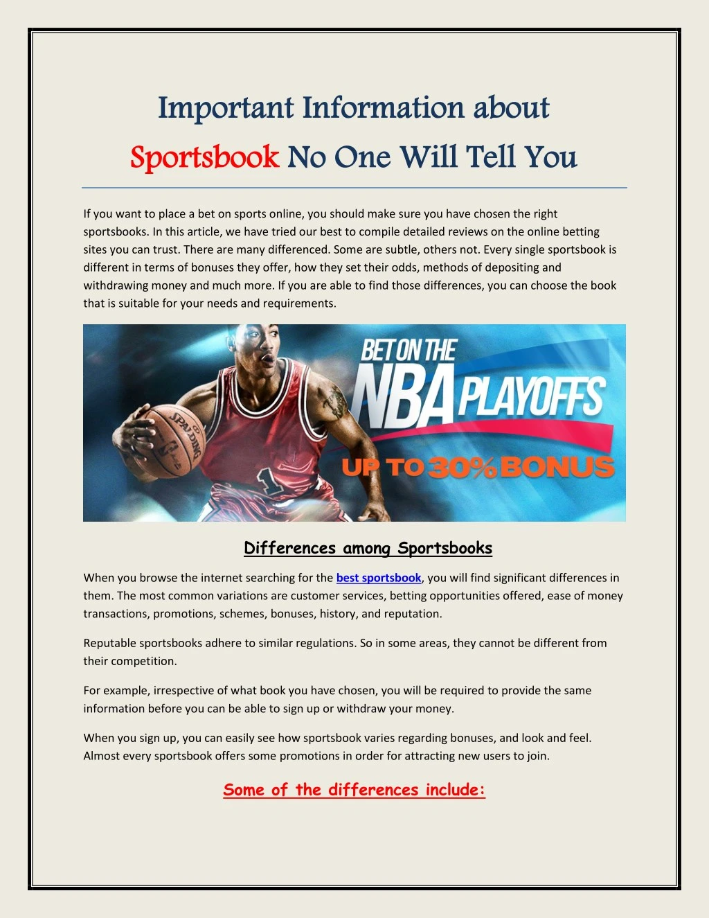 important information about sportsbook