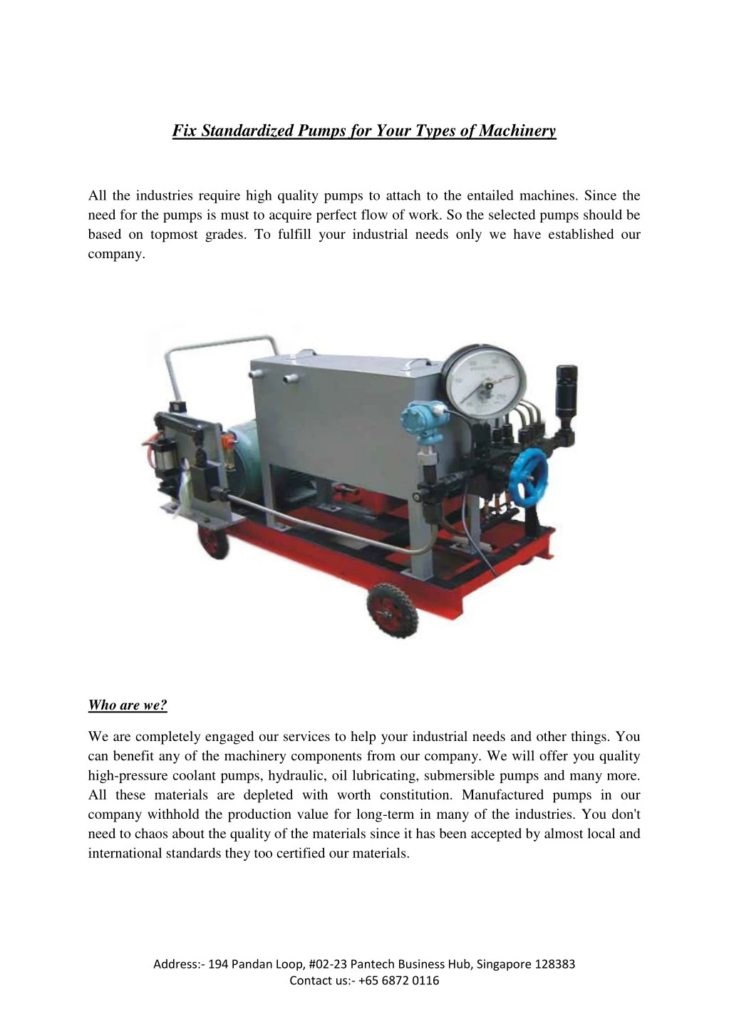 fix standardized pumps for your types of machinery