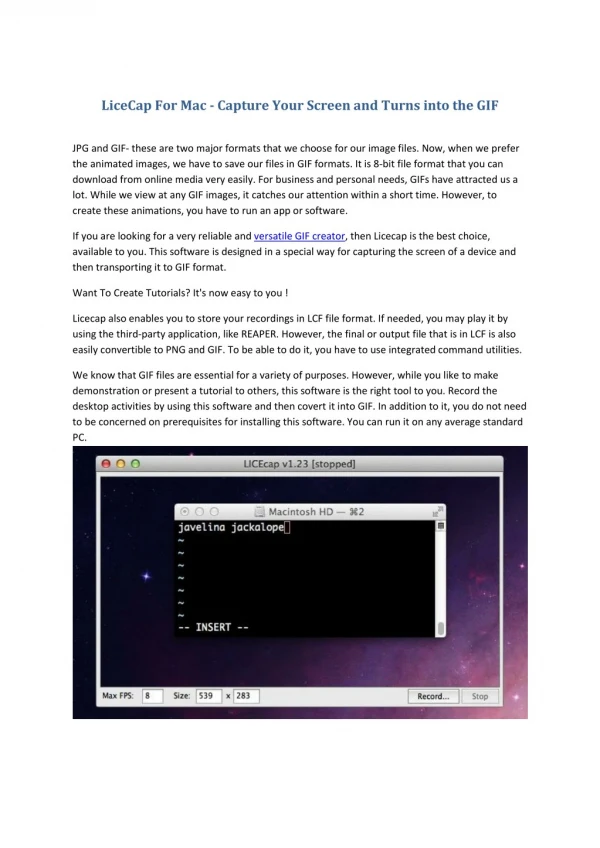 LiceCap For Mac - Capture Your Screen and Turns into the GIF