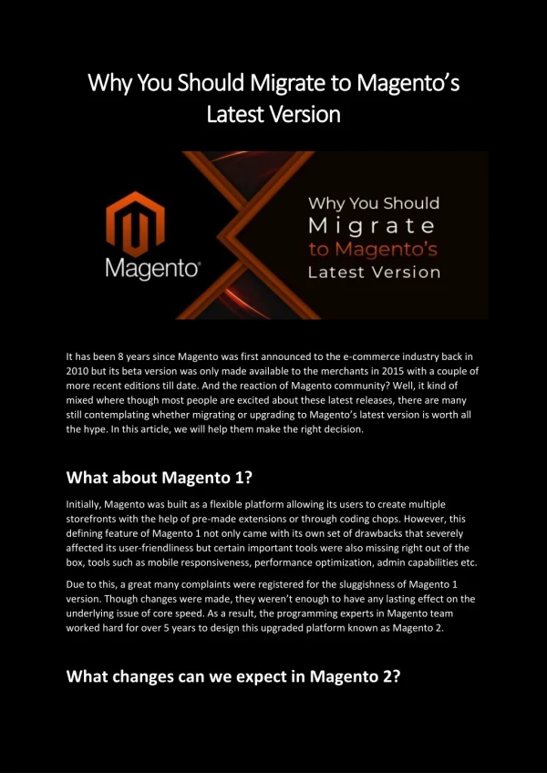 Why You Should Migrate to Magentoâ€™s Latest Version