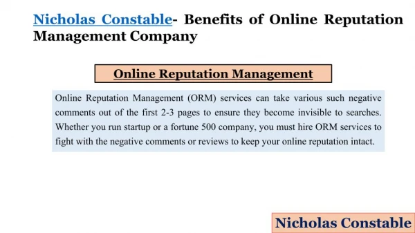 Nicholas Constable best reputation Management Company, Weybridge London
