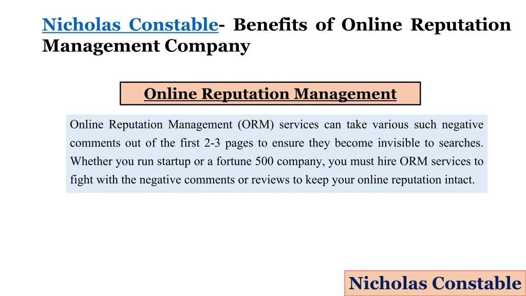 nicholas constable benefits of online reputation