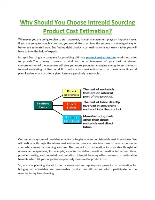 Why should you choose intrepid sourcing product cost estimation?