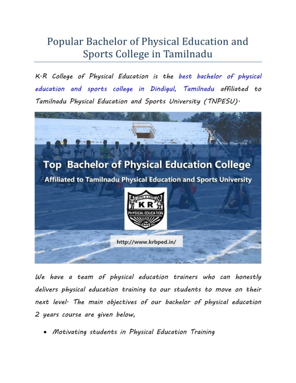Popular Bachelor of Physical Education and Sports College in Tamilnadu