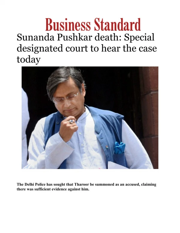 Sunanda Pushkar death: Special designated court to hear the case today