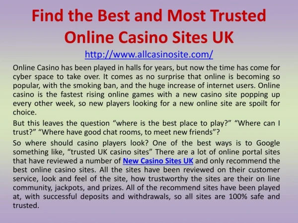 Find the Best and Most Trusted Online Casino Sites UK