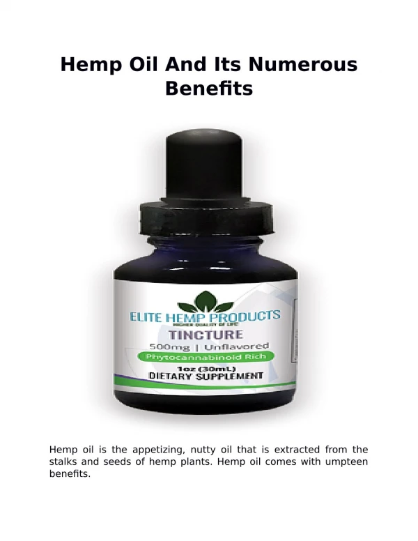 Hemp Oil And Its Numerous Benefits