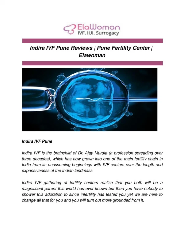 Indira IVF Pune Reviews | Pune Fertility Center | Elawoman