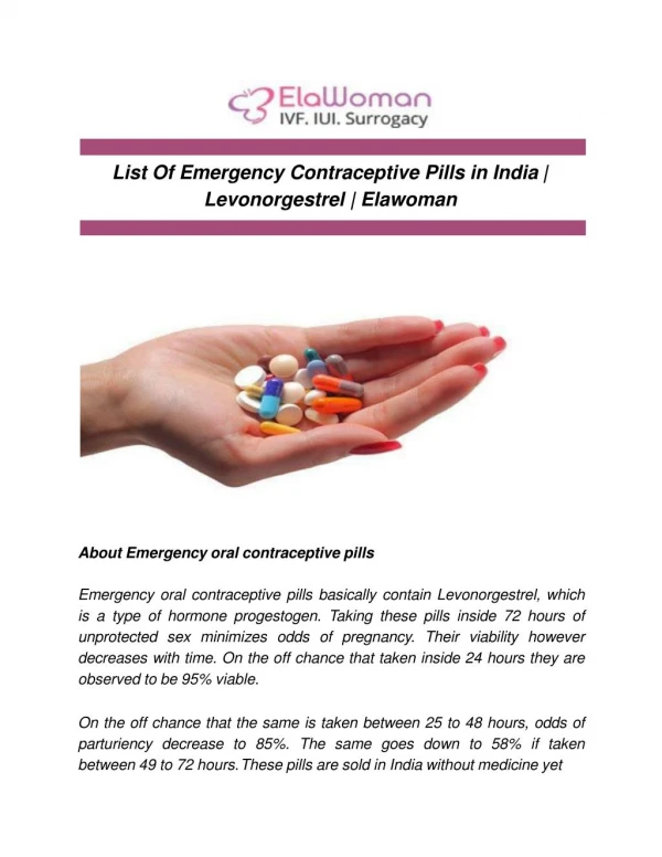 List Of Emergency Contraceptive Pills in India | Levonorgestrel | Elawoman