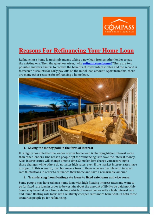 Reasons For Refinancing Your Home Loan | Compass Hawaii