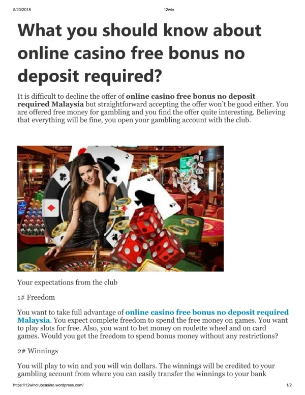 What you should know about online casino free bonus no deposit required?