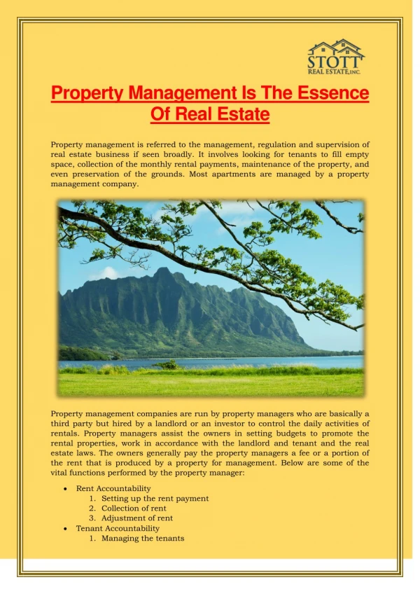Property Management Is The Essence Of Real Estate - Stott Real Estate Inc.