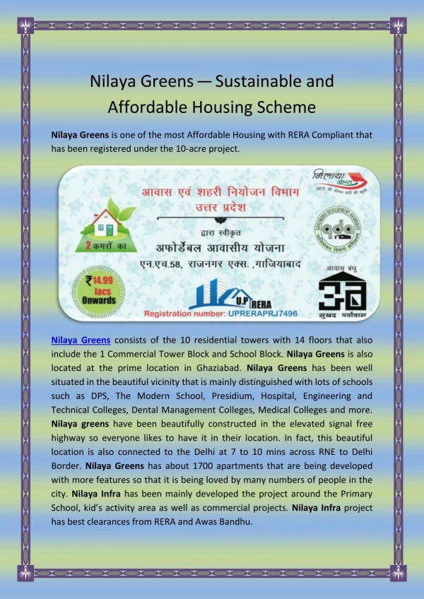 Nilaya Greens — Sustainable And Affordable Housing Scheme