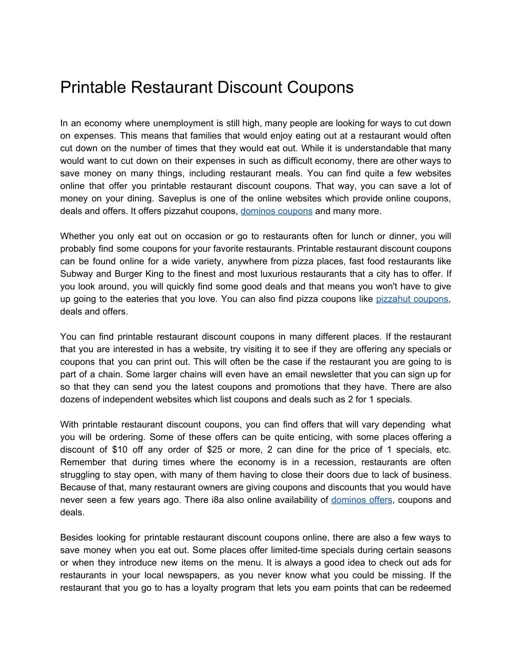 printable restaurant discount coupons