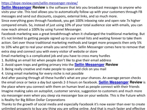 SELLIN MESSENGER REVIEW