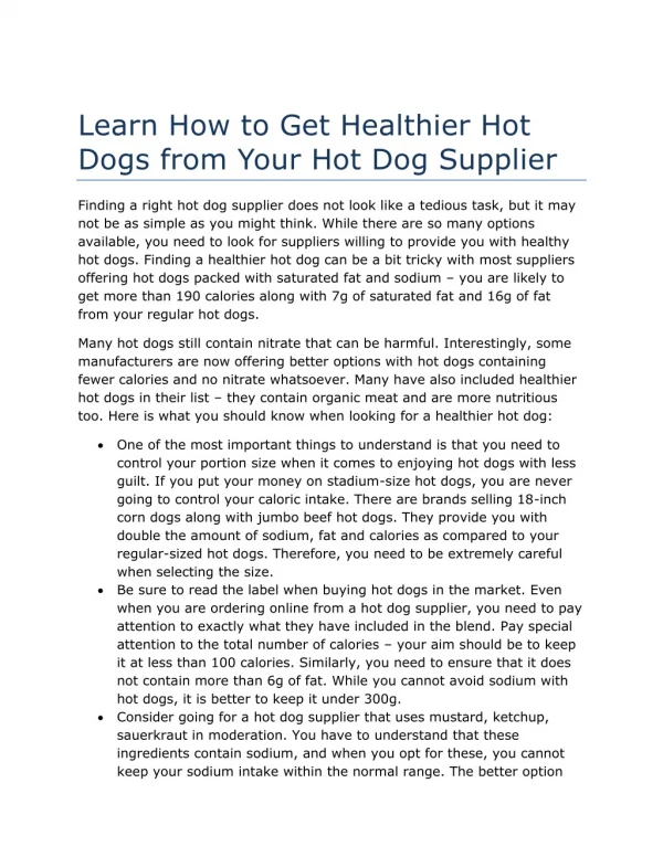 Learn How to Get Healthier Hot Dogs from Your Hot Dog Supplier
