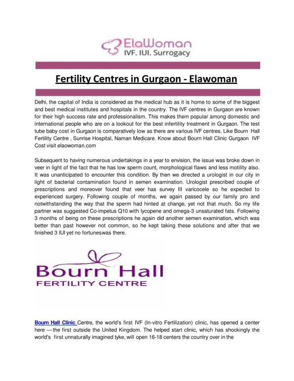 Fertility Centres in Gurgaon - Elawoman
