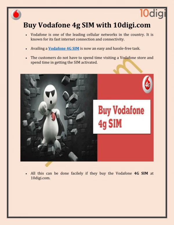 Buy Vodafone 4G SIM Online with 10digi
