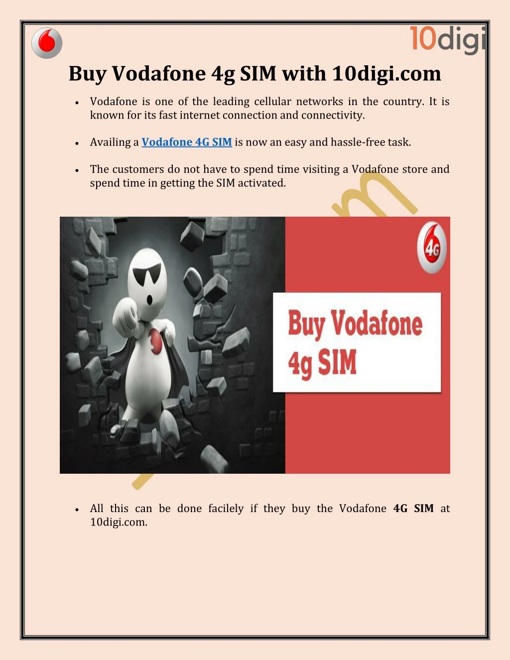 buy vodafone 4g sim with 10digi com