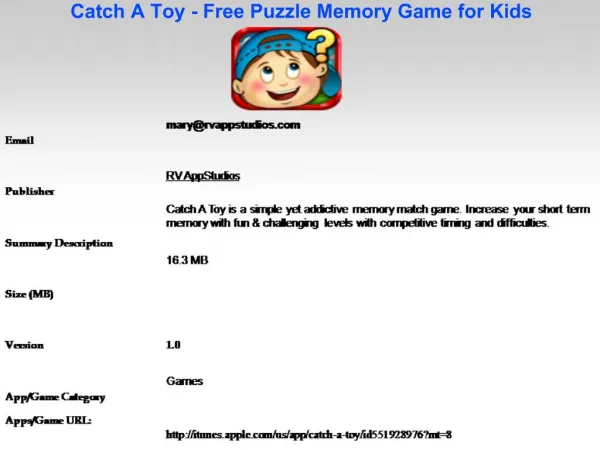 Catch A Toy - Free Puzzle Memory Game for Kids