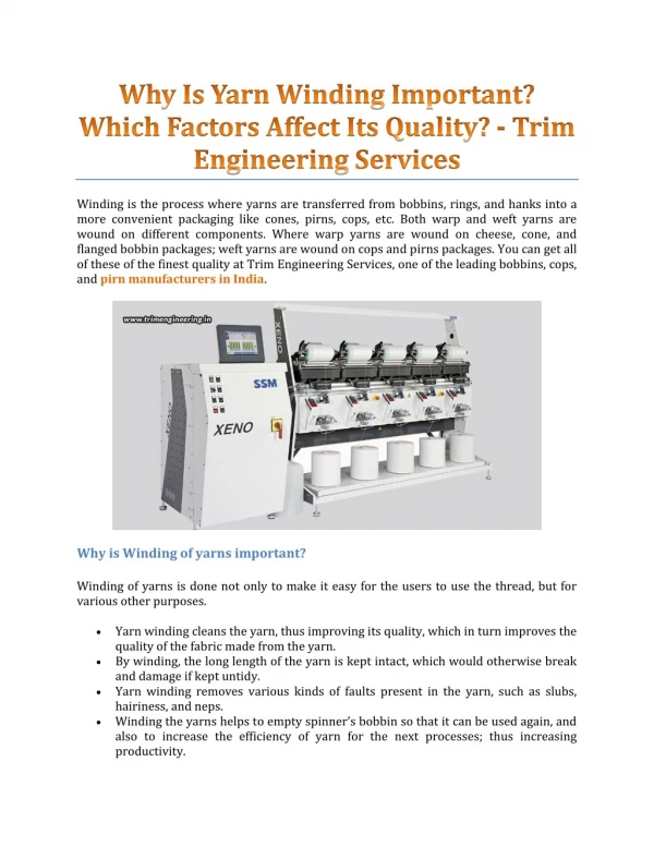 Why Is Yarn Winding Important? Which Factors Affect Its Quality? - Trim Engineering Services