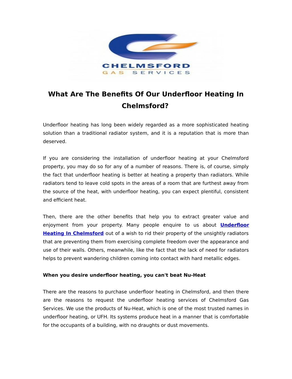 what are the benefits of our underfloor heating in