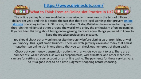 What to Think From an Online slot Practice In UK