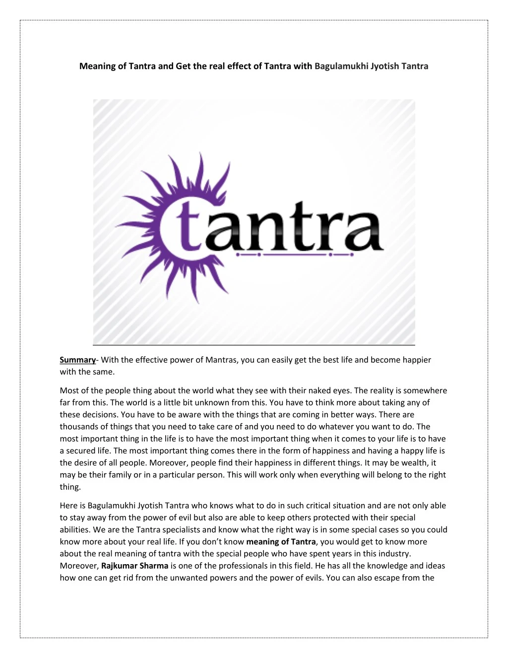 meaning of tantra and get the real effect