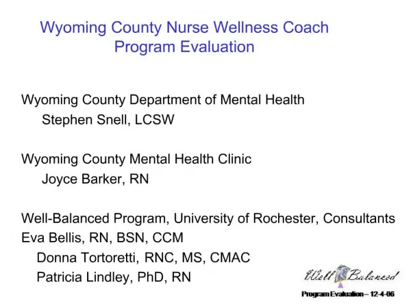 Wyoming County Nurse Wellness Coach Program Evaluation