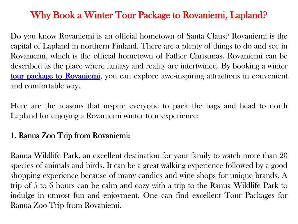 why book a winter tour package to rovaniemi