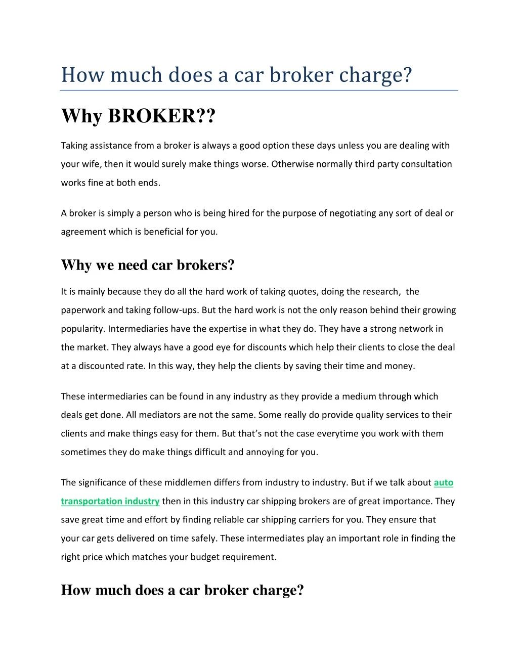 how much does a car broker charge
