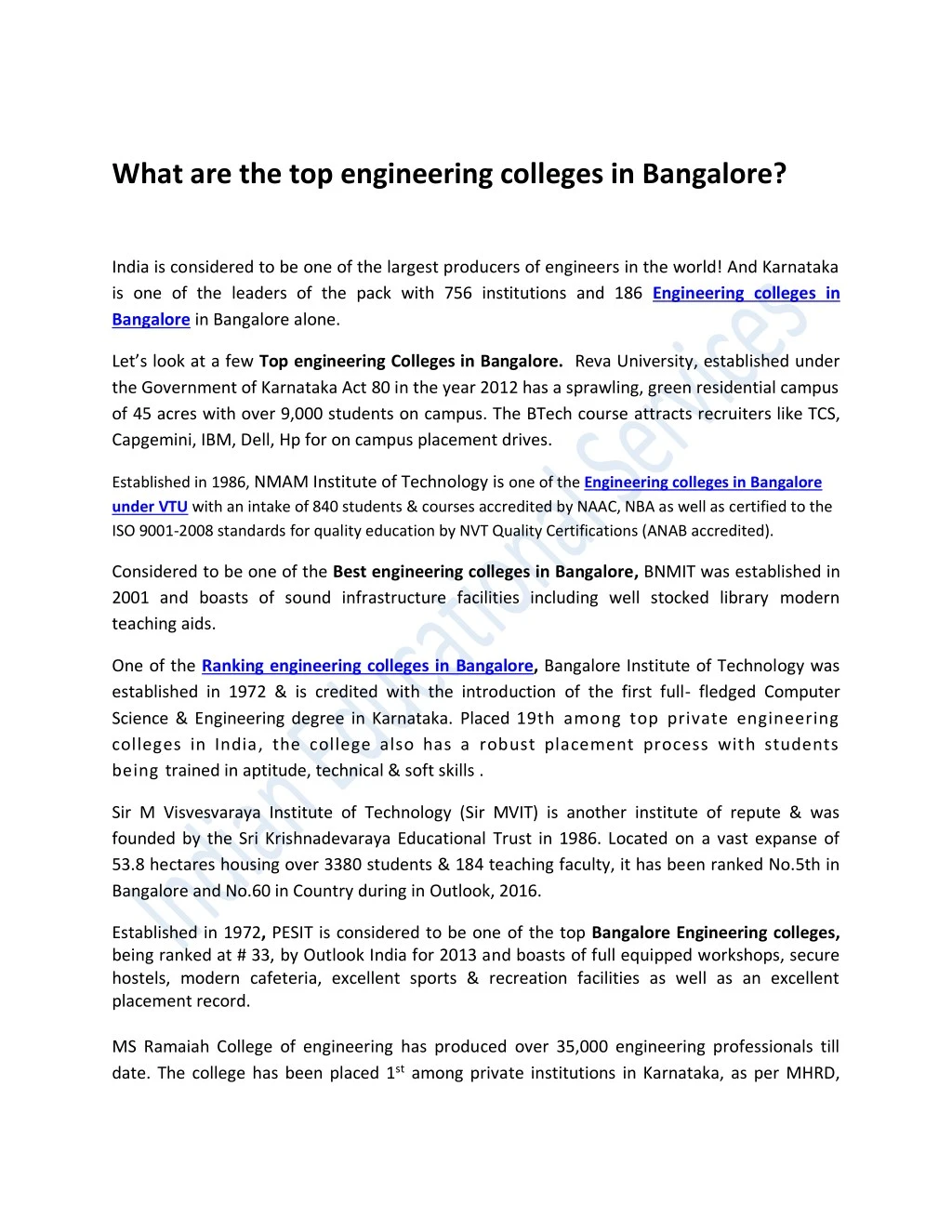 what are the top engineering colleges in bangalore