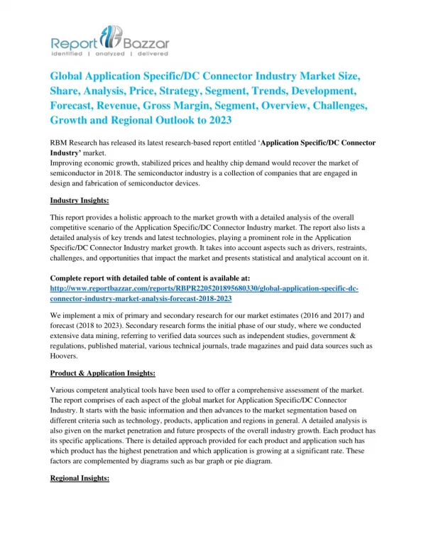 Application Specific/DC Connector Market And What Makes it a Booming Industry According to Following Research Report: 2