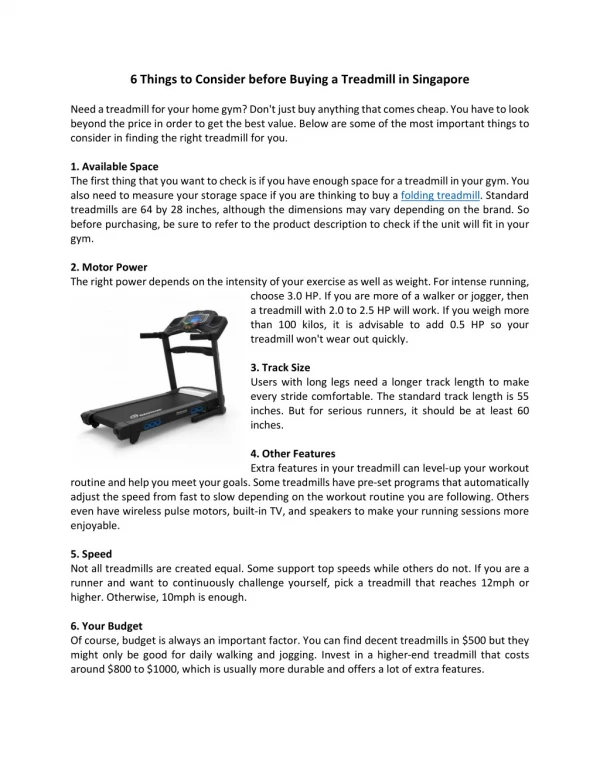 6 Things to Consider before Buying a Treadmill in Singapore