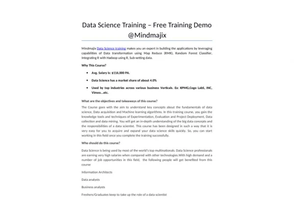 Online Data Science Training by Experts