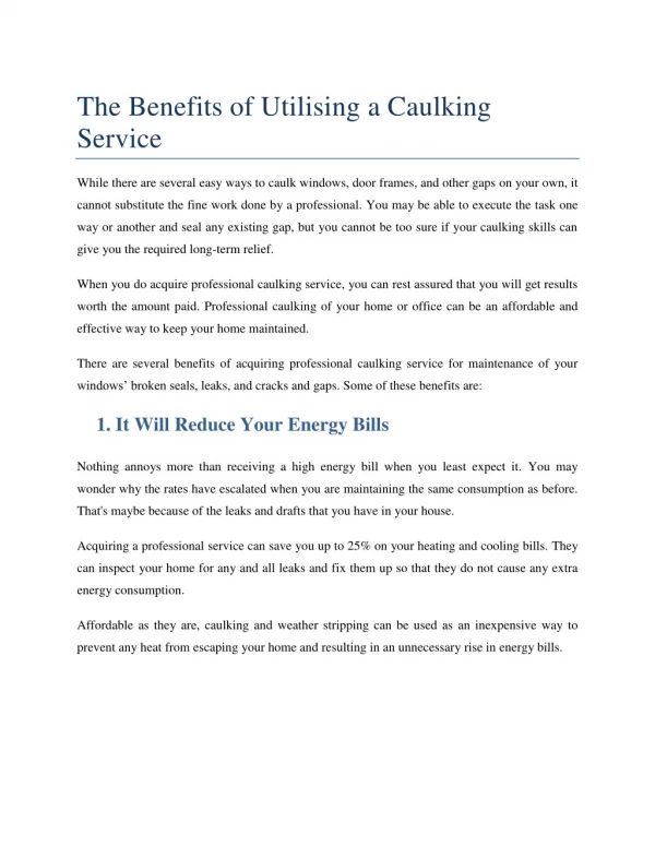 The Benefits of Utilising a Caulking Service