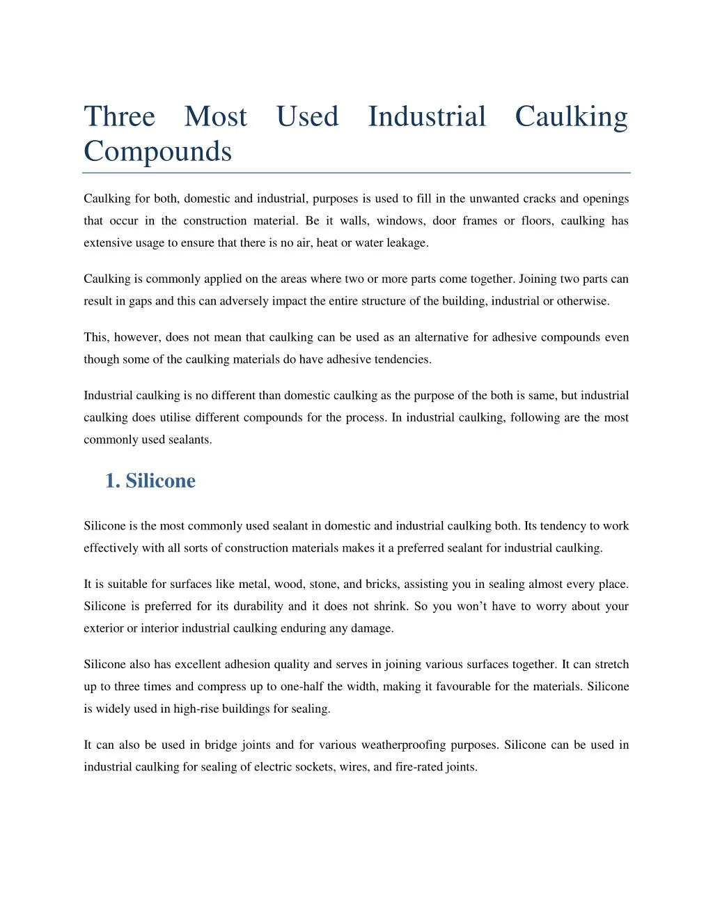 three most used industrial caulking compounds