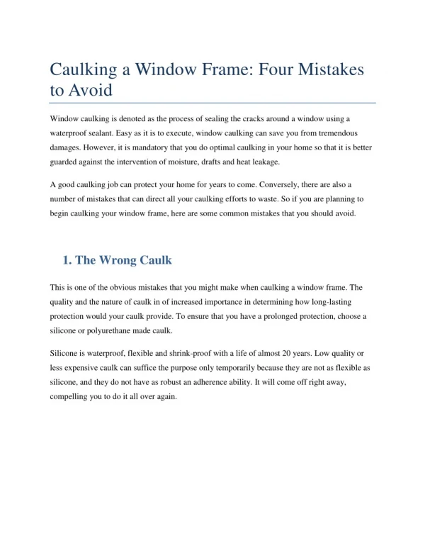 Caulking A Window Frame: Four Mistakes To Avoid