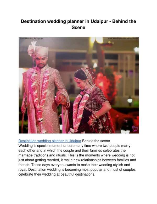 Destination wedding planner in Udaipur – Behind the Scene
