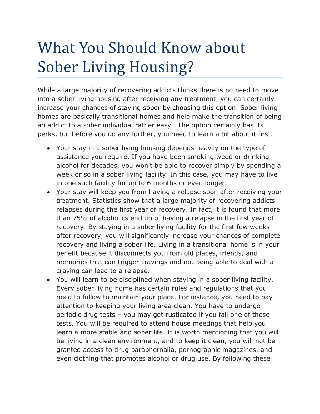 what you should know about sober living housing