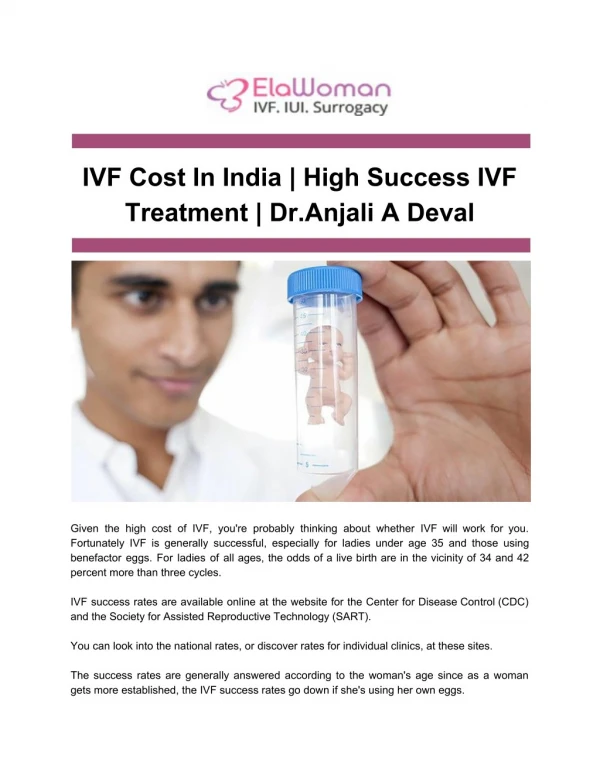 IVF Cost In India _ High Success IVF Treatment _ Dr.Anjali A Deval