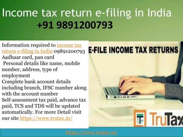 Important information required to income tax return e-filing in India 09891200793