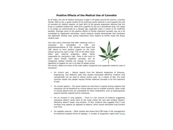 Positive Effects of the Medical Use of Cannabis