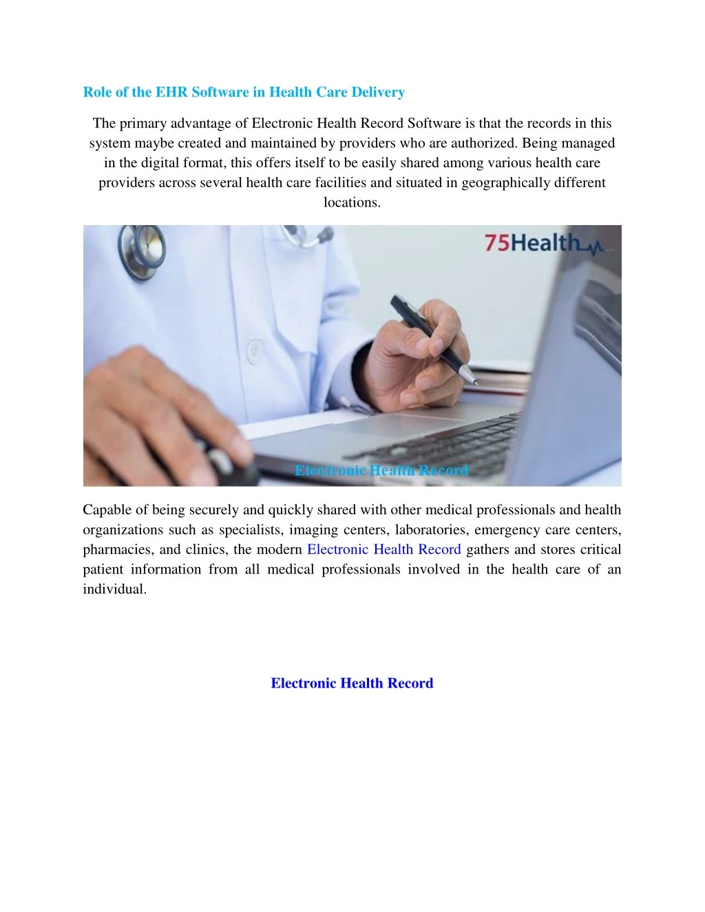 role of the ehr software in health care delivery