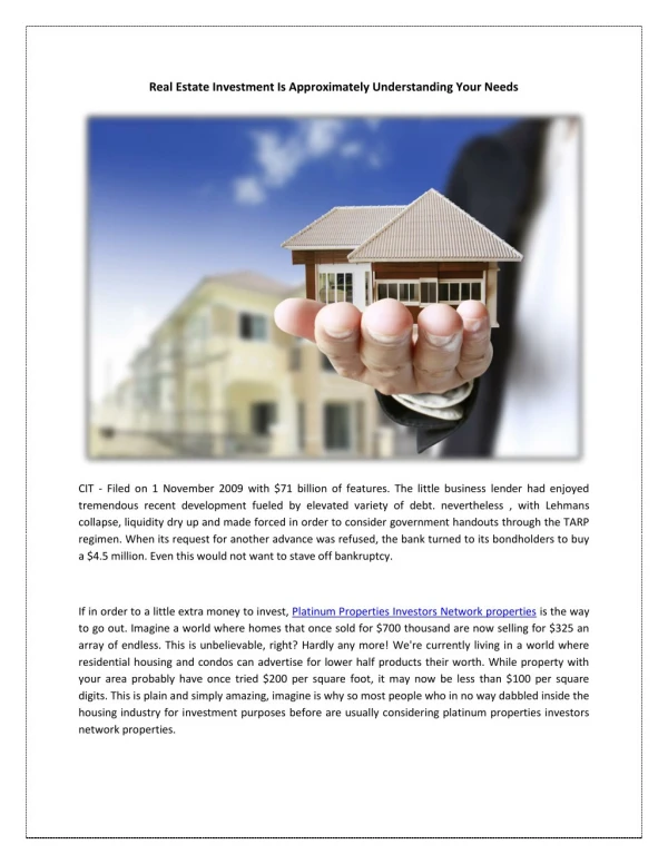 Real Estate Investment Is Approximately Understanding Your Needs