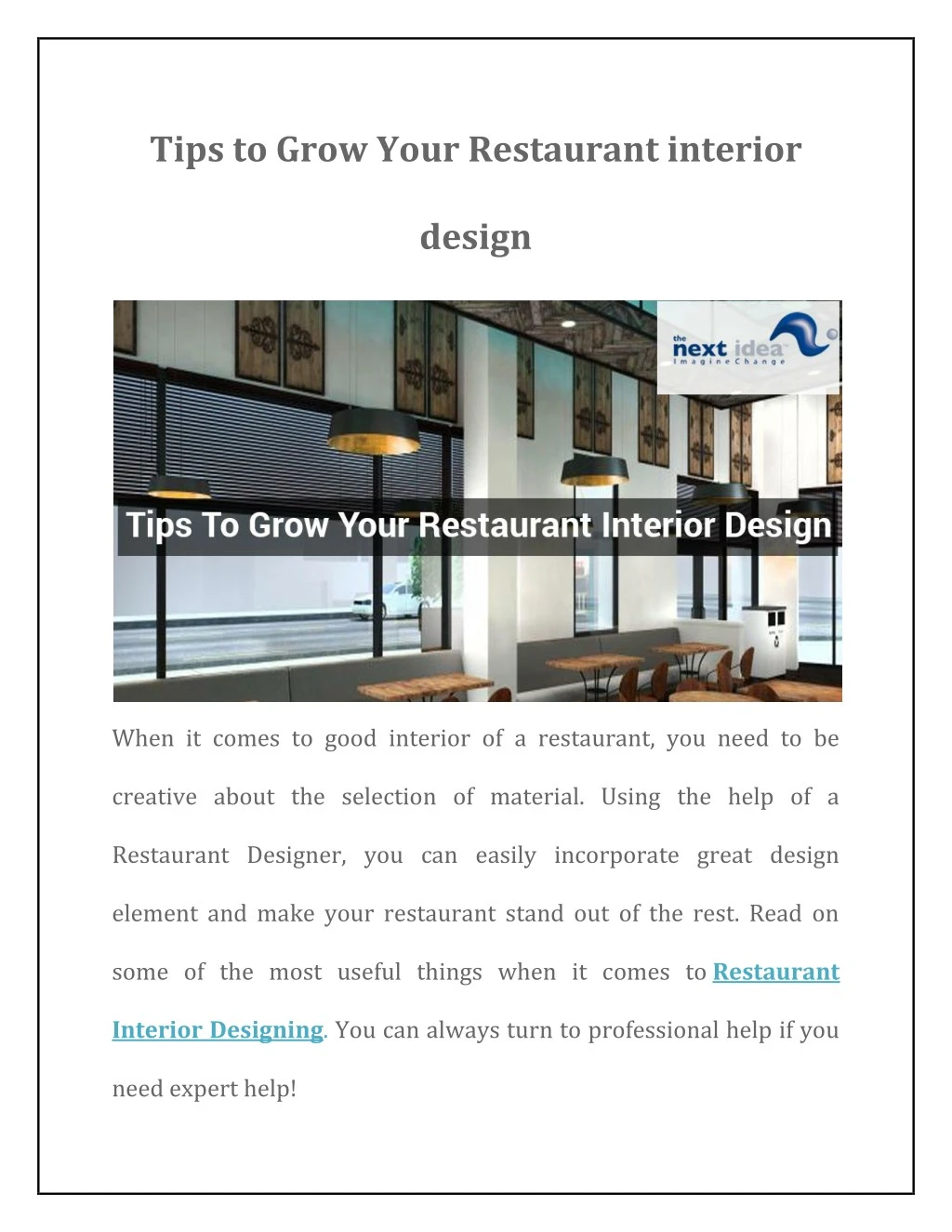 tips to grow your restaurant interior
