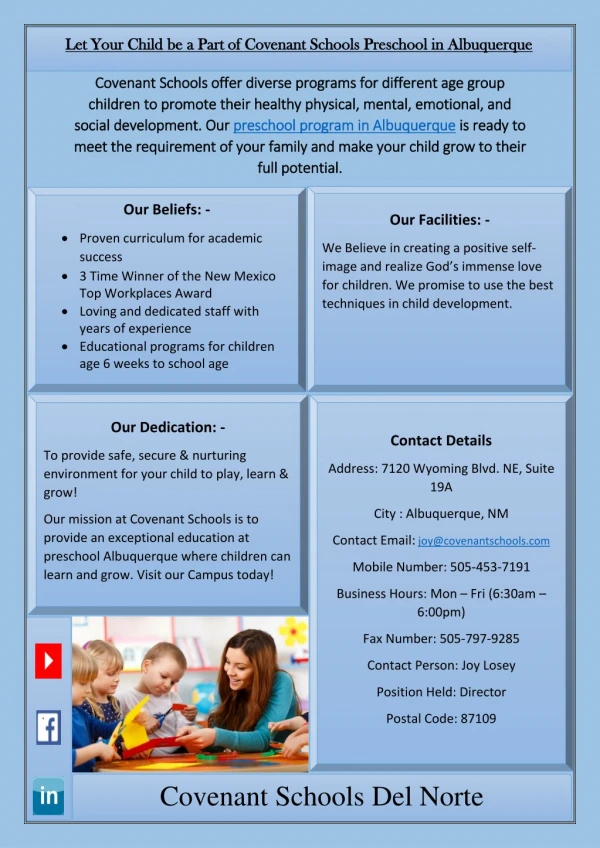 Let Your Child be a Part of Covenant Schools Preschool in Albuquerque