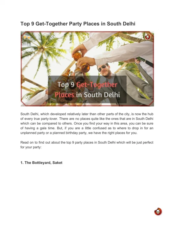 Top 9 Get-Together Party Places in South Delhi