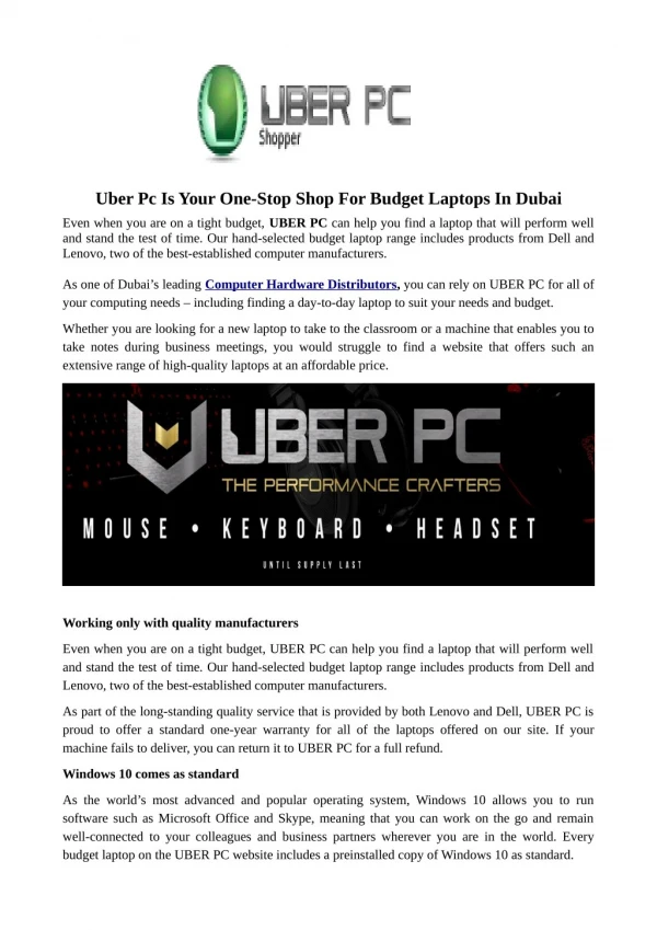 Uber Pc Is Your One-Stop Shop For Budget Laptops In Dubai